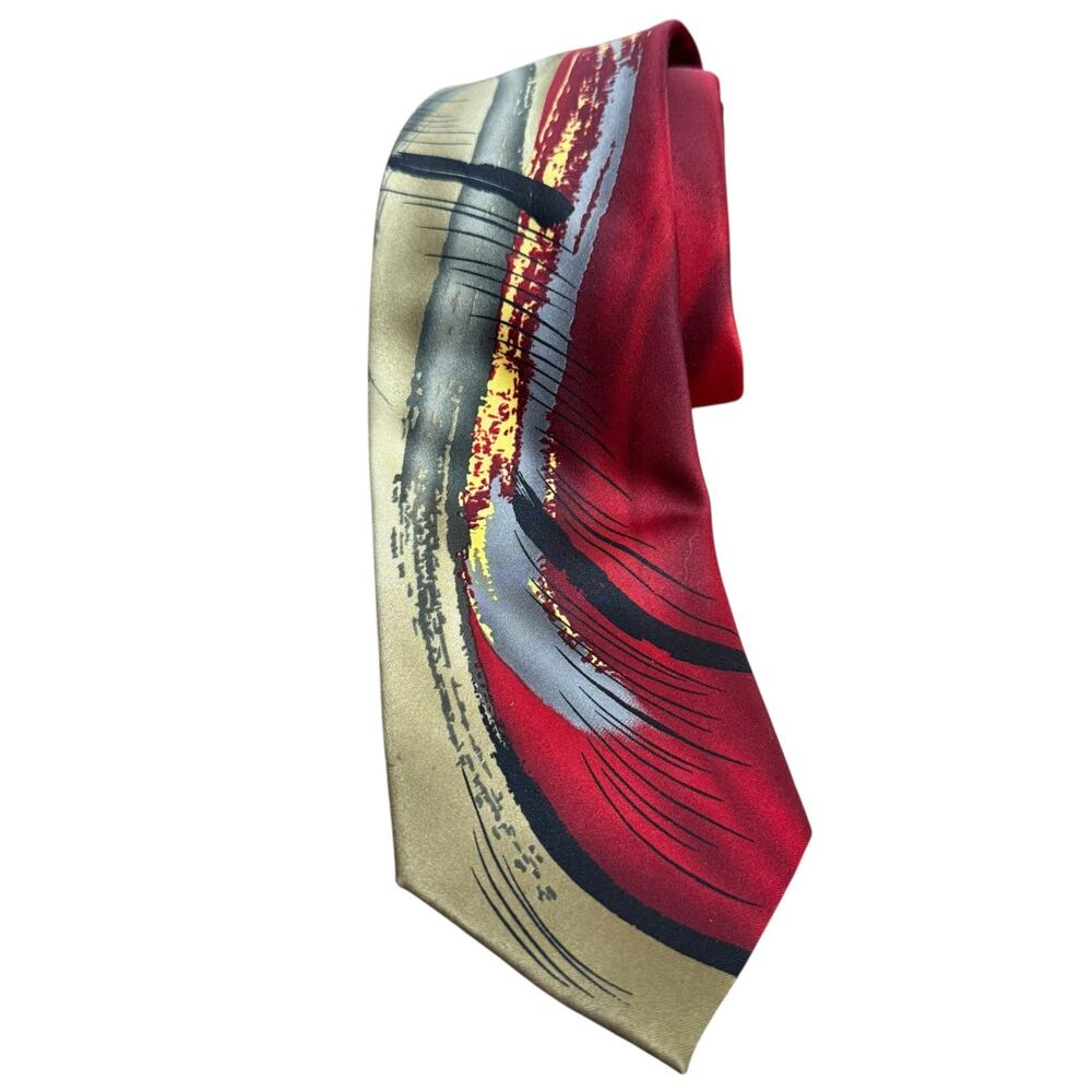J Jerry Garcia Capillaries Collection 52 Satin Red Abstract Print Neck Tie 3.25"
